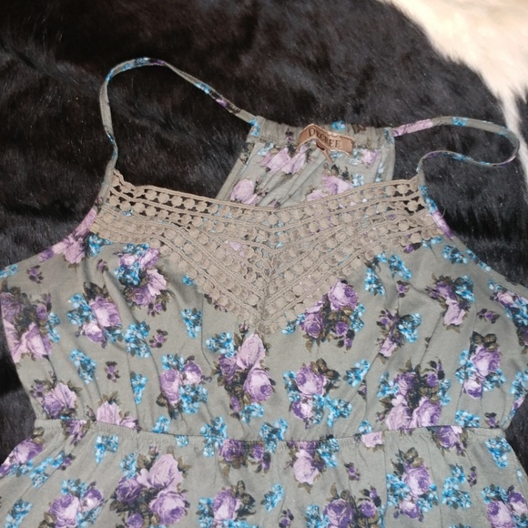 Decree • Floral Y2k Taupe Babydoll Crochet Flowy Tank Top Womens Large Juniors - Picture 4 of 9